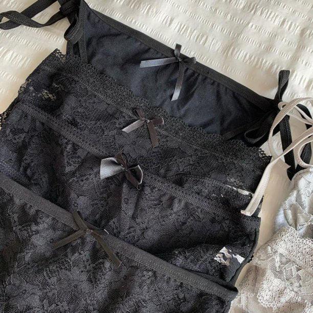 4 Pieces Black Sexy Lace Nylon Panties Veloura Intimate