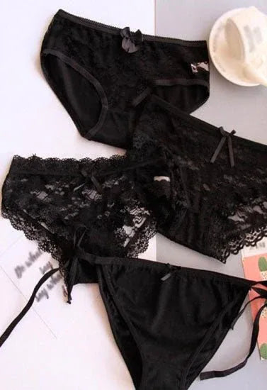 4 Pieces Black Sexy Lace Nylon Panties Veloura Intimate