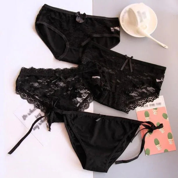 4 Pieces Black Sexy Lace Nylon Panties Veloura Intimate