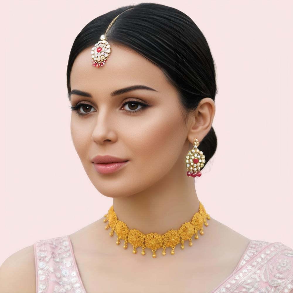 Royal Floral Heritage Gold - Plated Bridal Choker Necklace - Veloura Intimate