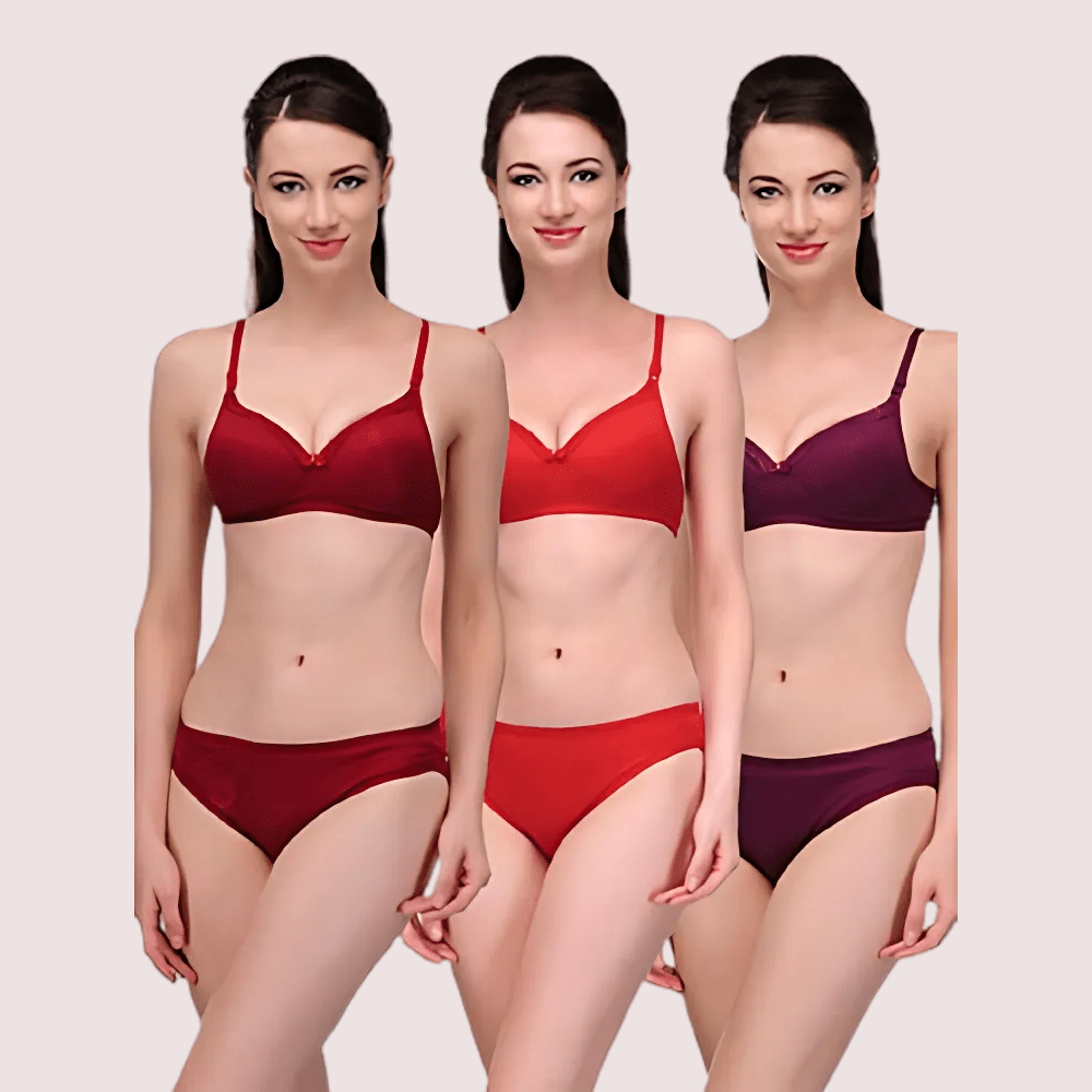 "Elegant" Solid Color Bra Sets ( Pk of 3) - Veloura Intimate