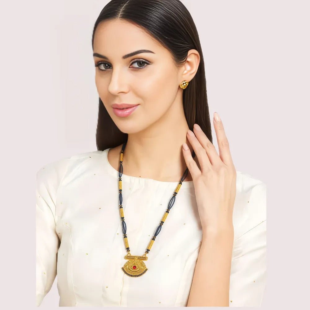 Elegant Traditional Mangalsutra with Black Beads & Pendant - Veloura Intimate