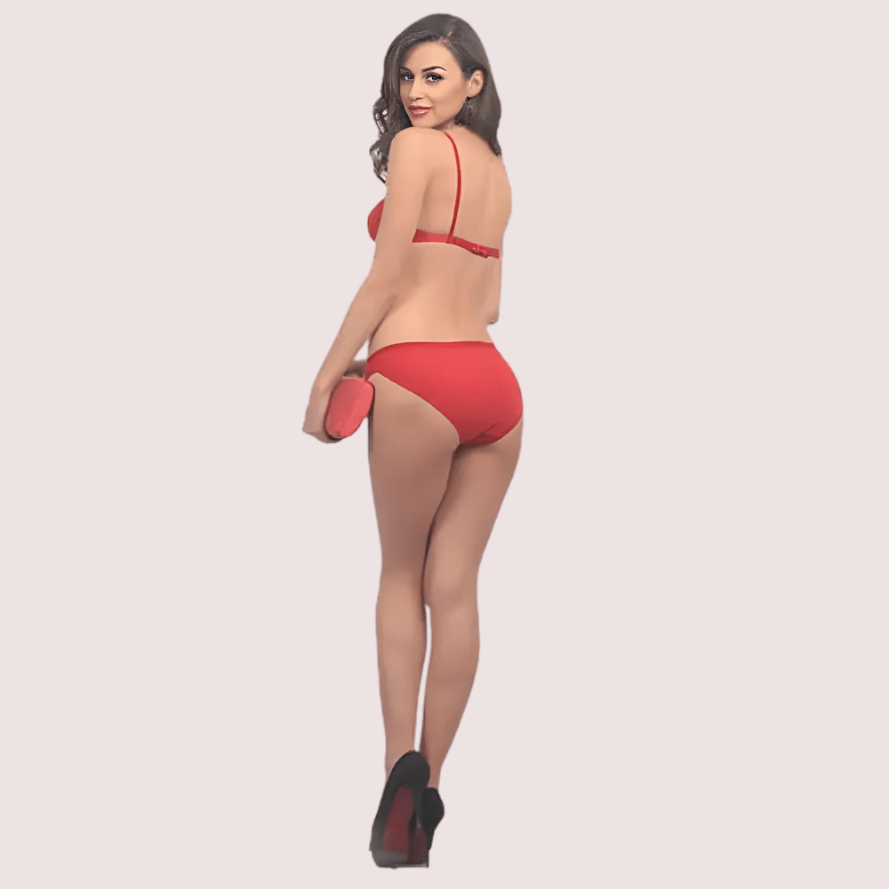 Fancy Hot Red Embroidery Bra Brief Set - Veloura Intimate