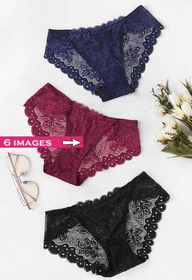 3 Pack Mixed See Through Lace Hipster Panties - Veloura Intimate