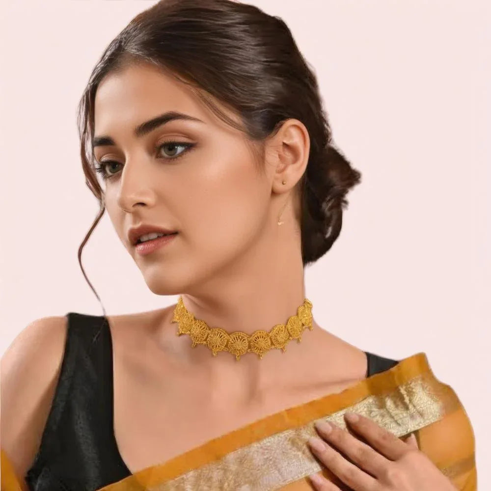 Antique Lotus Bloom Gold-Plated Choker Necklace Veloura Intimate