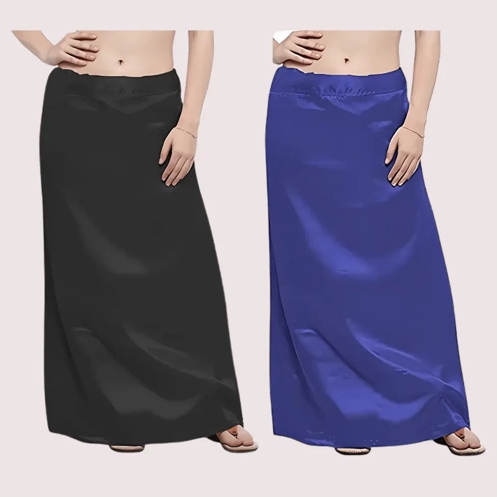 Black &amp; Blue Satin Petticoat Combo (Free Size) Veloura Intimate