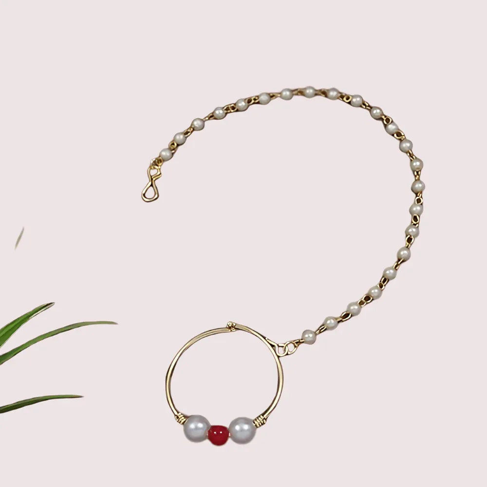 Bridal Nose Ring with Pearl Chain for Women Veloura Intimate