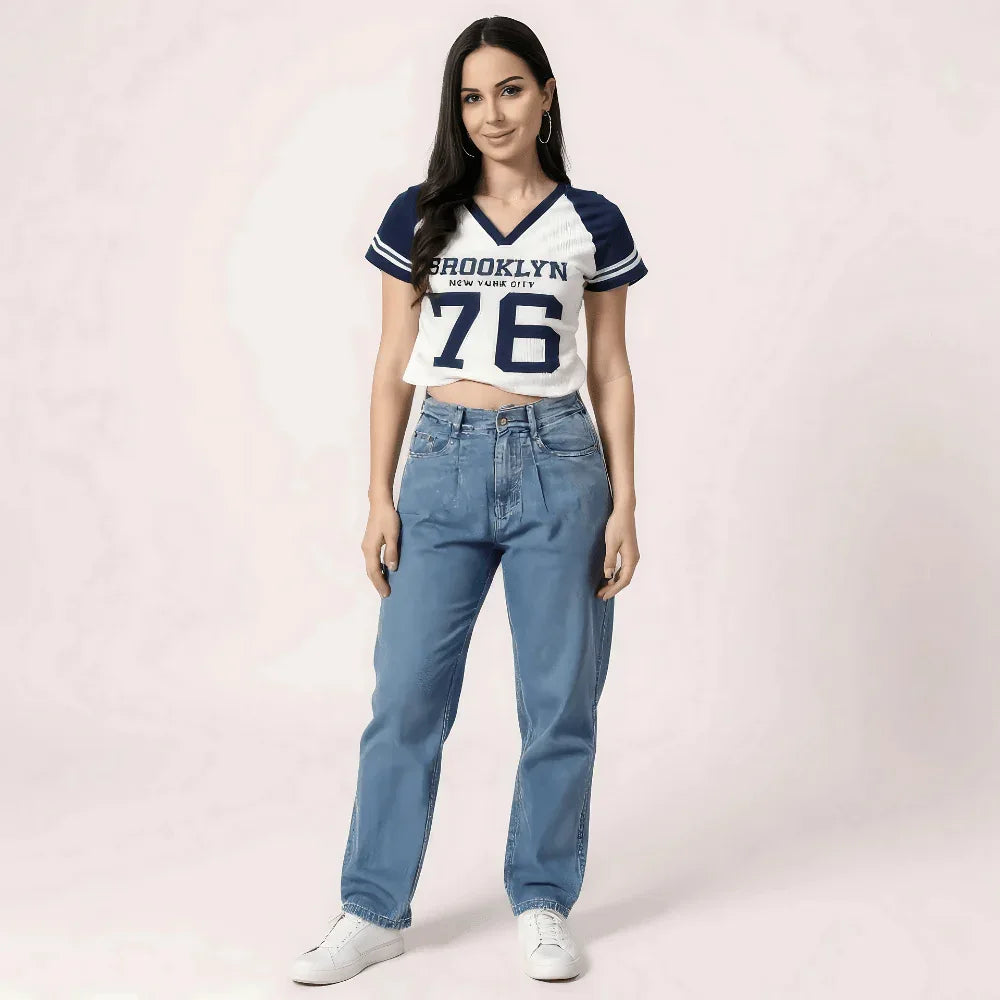 "Brooklyn 76" Varsity Crop Top – Navy &amp; White Veloura Intimate