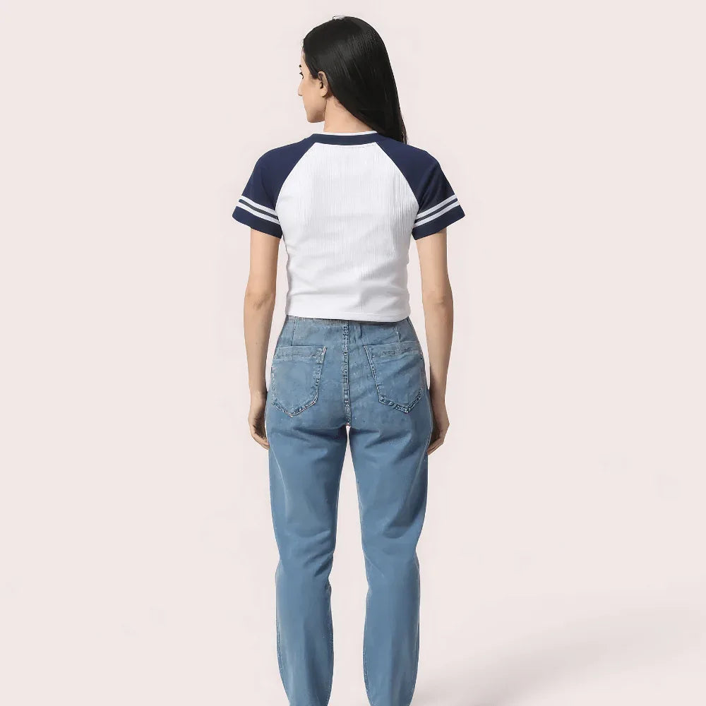 "Brooklyn 76" Varsity Crop Top – Navy &amp; White Veloura Intimate