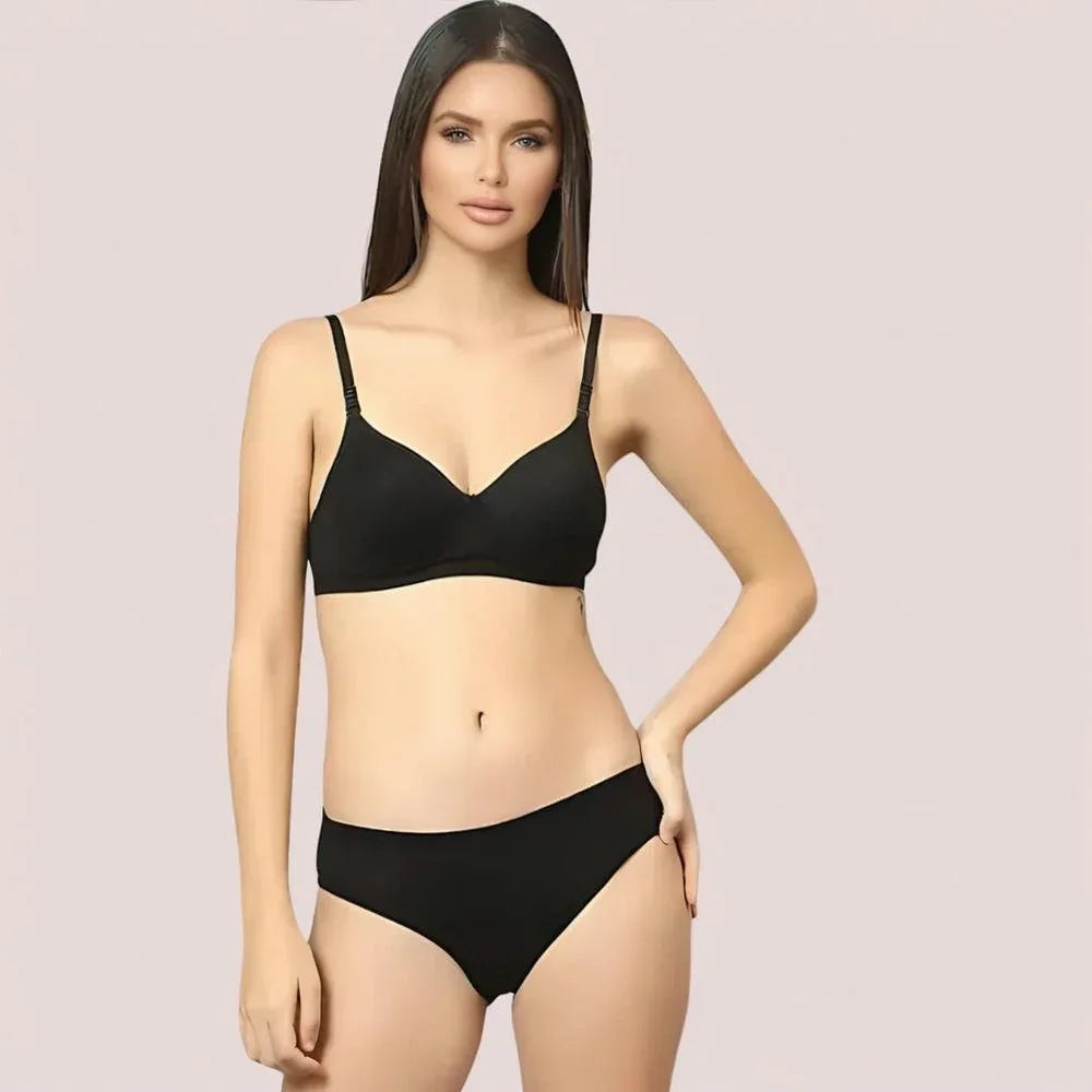 Cherry Hug – Black Cotton Bra &amp; Panty Set Veloura Intimate