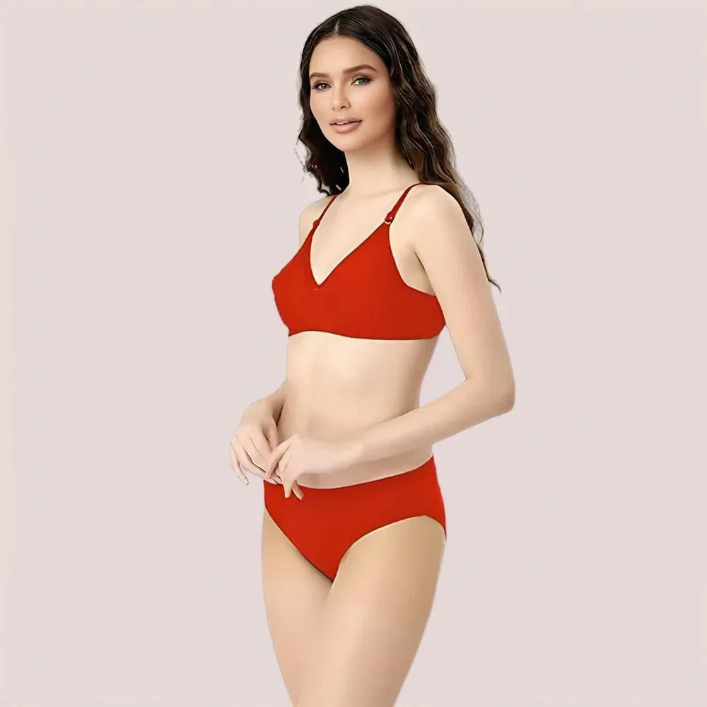 Cherry Hug – Red Cotton Bra &amp; Panty Set Veloura Intimate