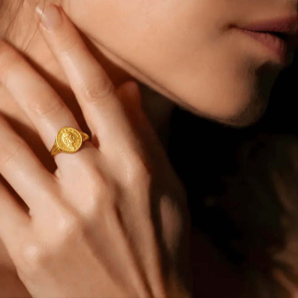 Classic Coin Design Gold Finish Statement Ring for Women Veloura Intimate