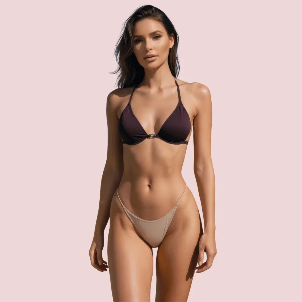 Classic Halter Triangle Bikini Topa in Deep Espresso Brown (Top Only) Veloura Intimate
