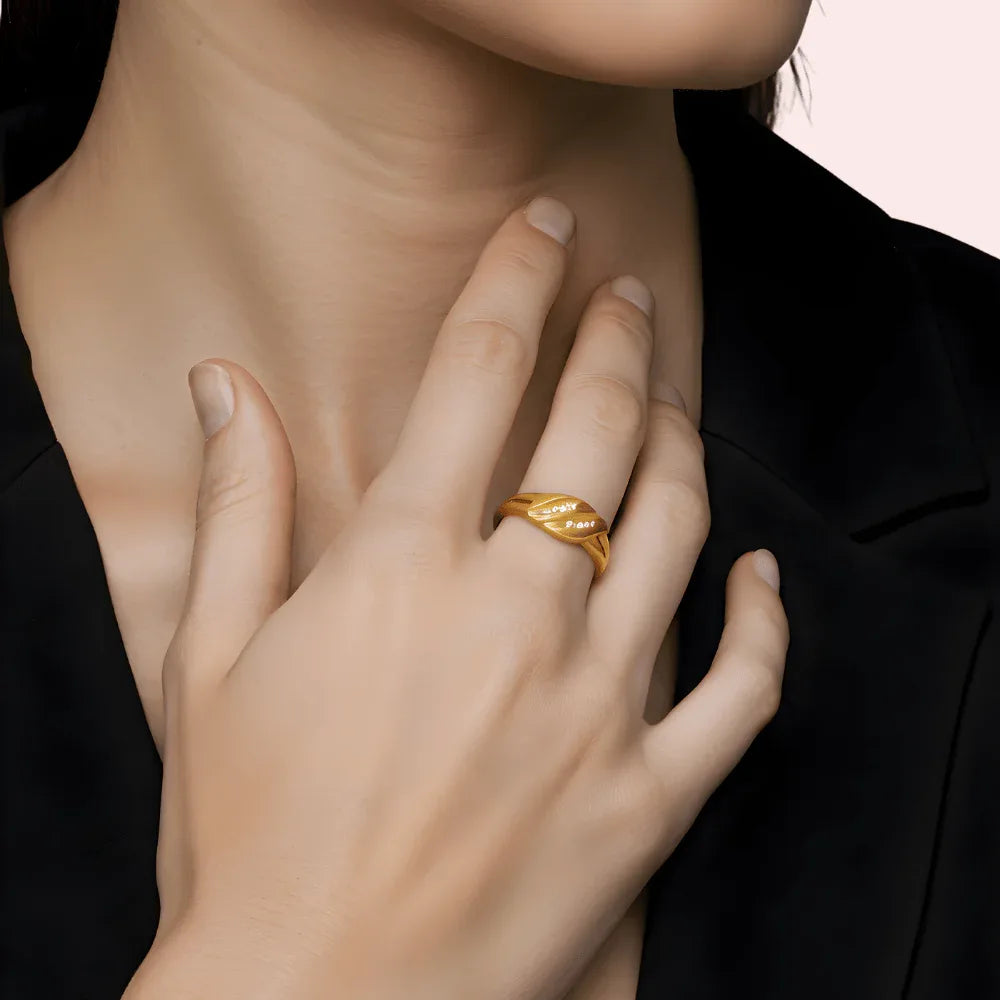 Classic Leaf Design Gold Polish Everyday Ring Veloura Intimate