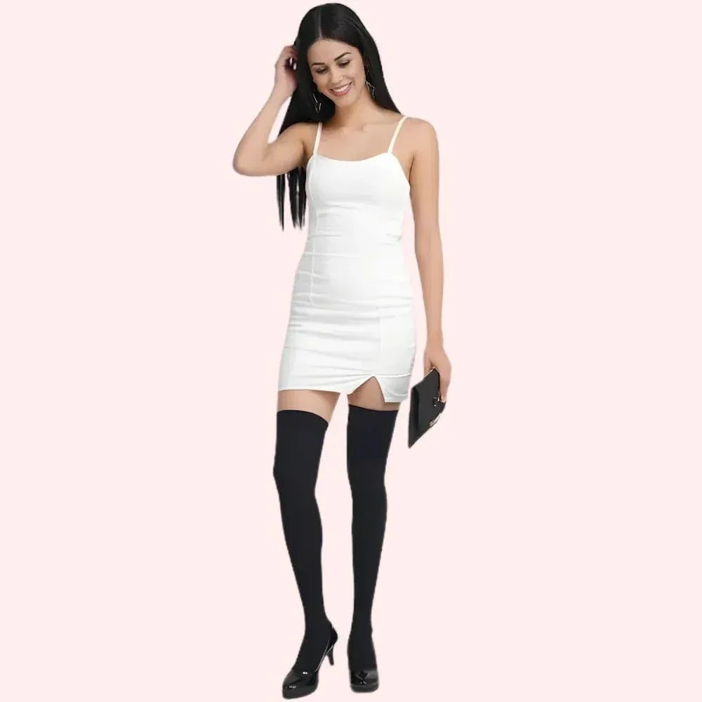 Classic Opaque Thigh-High Stockings Pack of 2 – Black & White Stay-Up Hosiery Veloura Intimate
