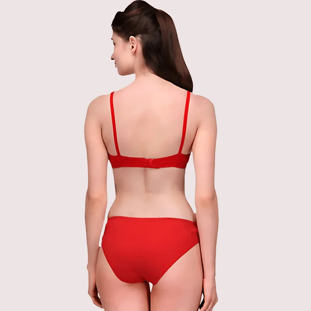 Comfy Red Cotton Everyday Bra Panty Set Veloura Intimate