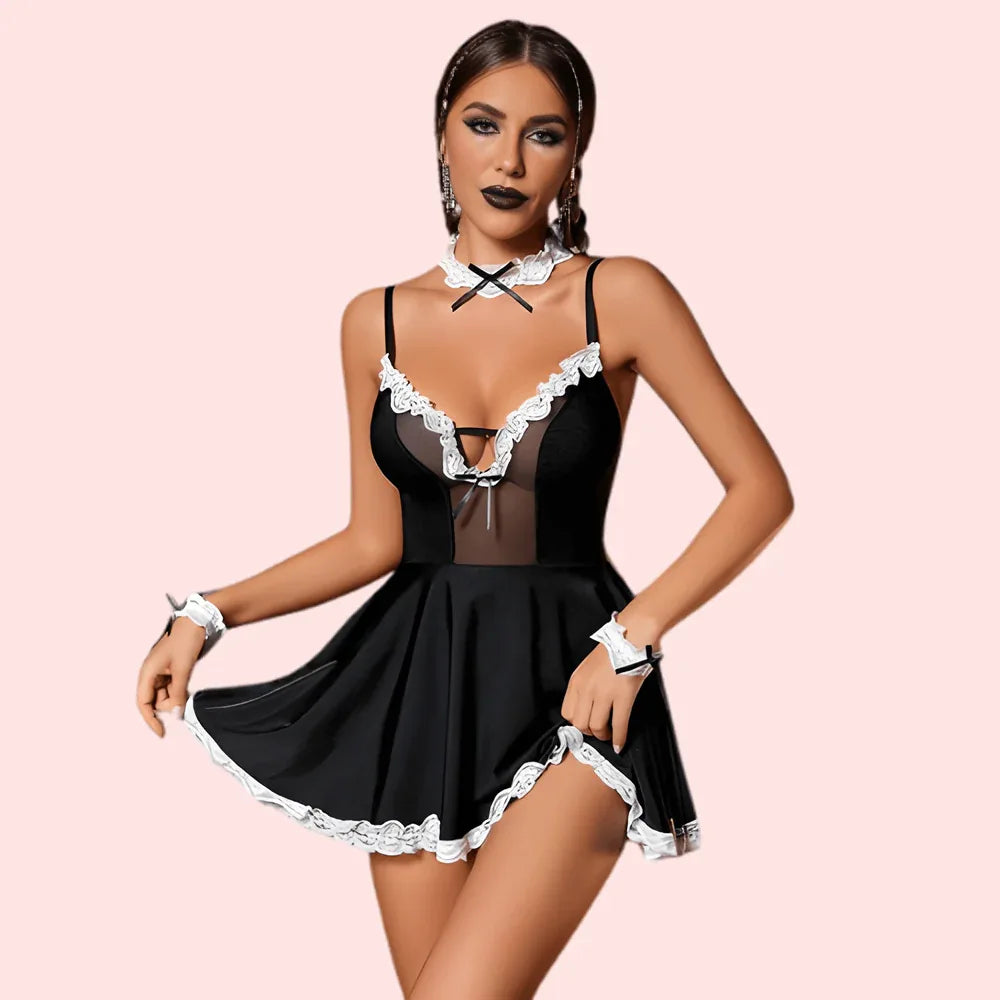 Crimson Whisper Lace Maid Costume & G-String Veloura Intimate