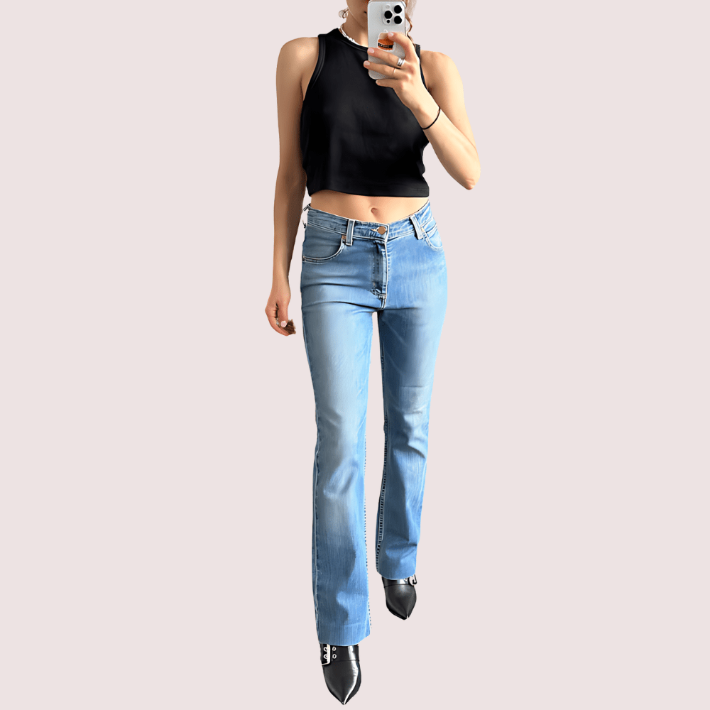 Women's Light Blue High Waist Denim Jeans - Veloura Intimate