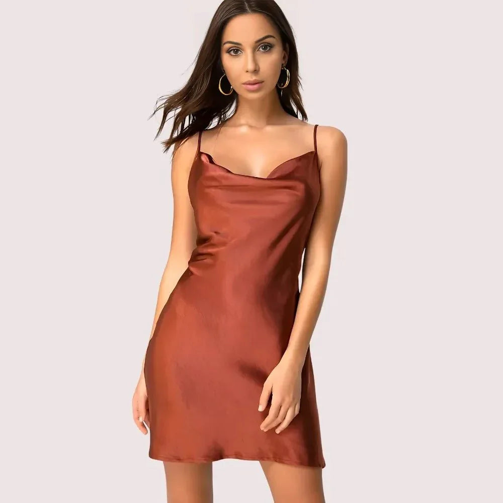 Elegant  Dark Rust Satin Slip Dress Veloura Intimate