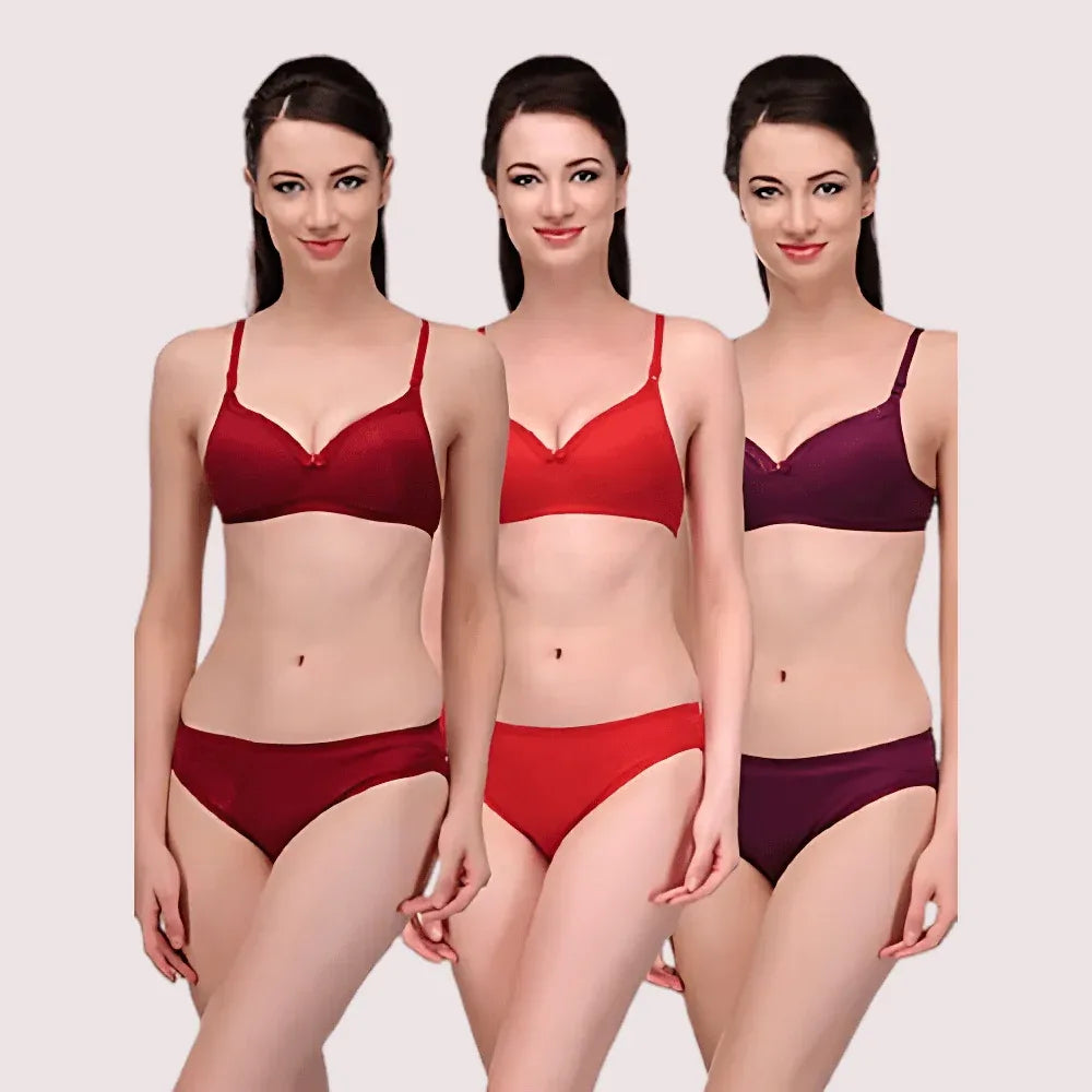 "Elegant" Solid Color Bra Sets ( Pk of 3) Veloura Intimate