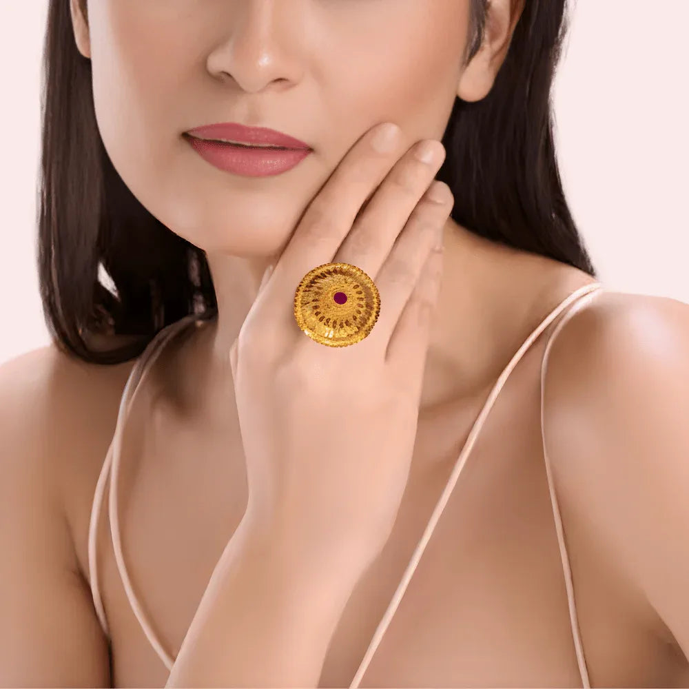 Ethnic Floral Medallion Gold-Tone Ring with Center Accent Veloura Intimate