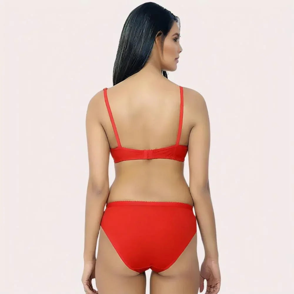 FD Organic Cotton Bra Set – Red | Soft, Skin-Friendly &amp; All-Day Comfort Veloura Intimate