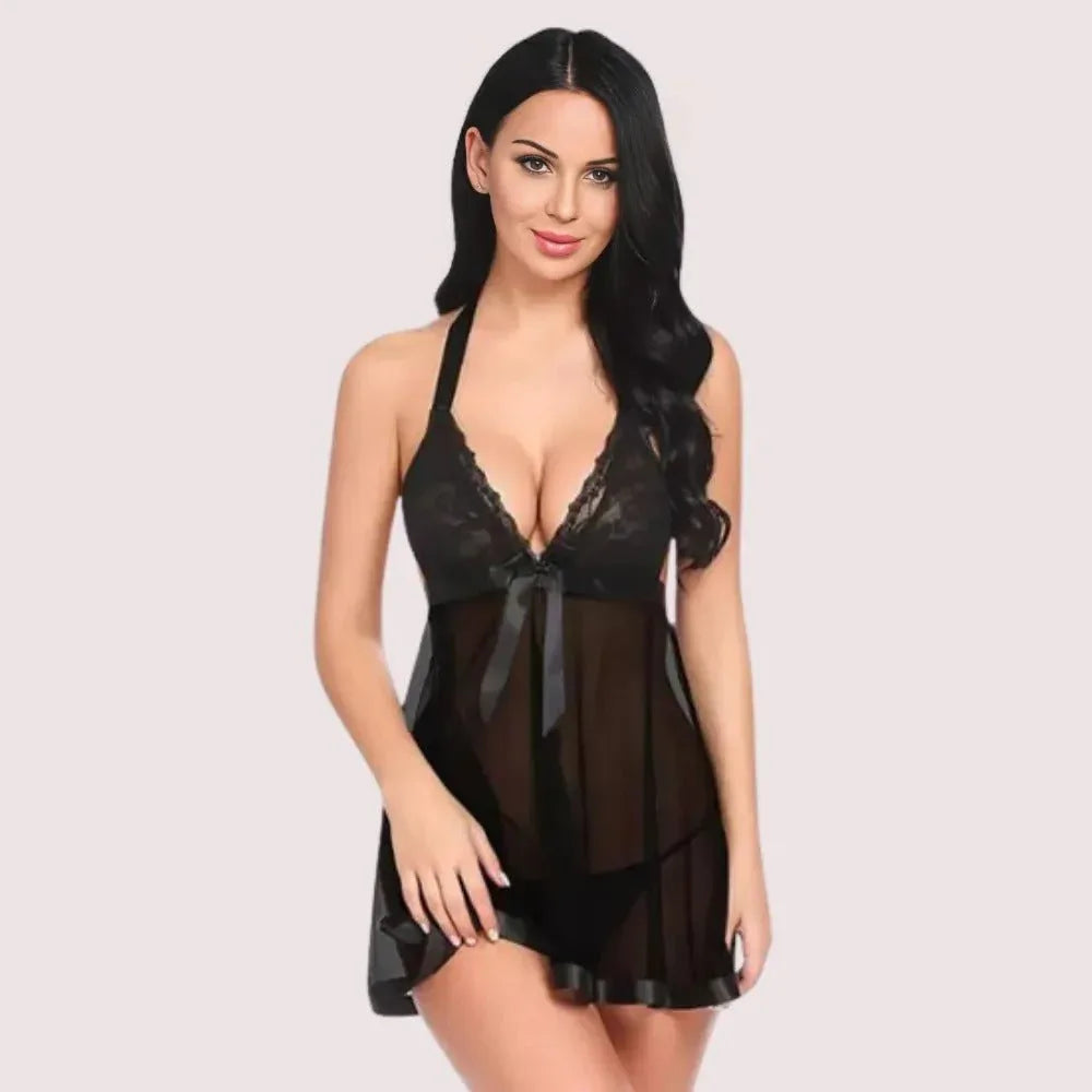 Flirty Sheer and Lace Chemise in Black Veloura Intimate