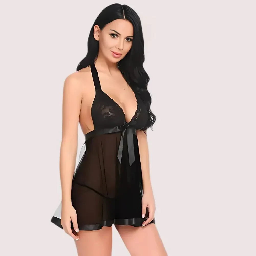 Flirty Sheer and Lace Chemise in Black Veloura Intimate