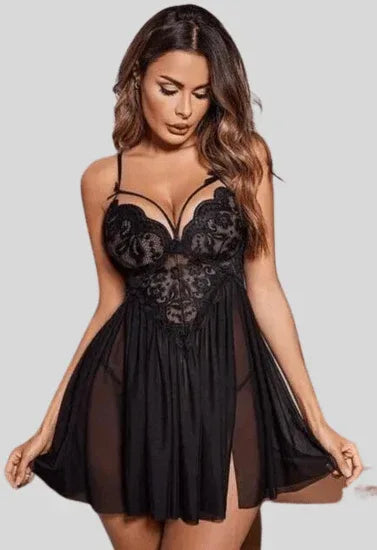 French Daina Black Lace Babydoll Nightwear Veloura Intimate
