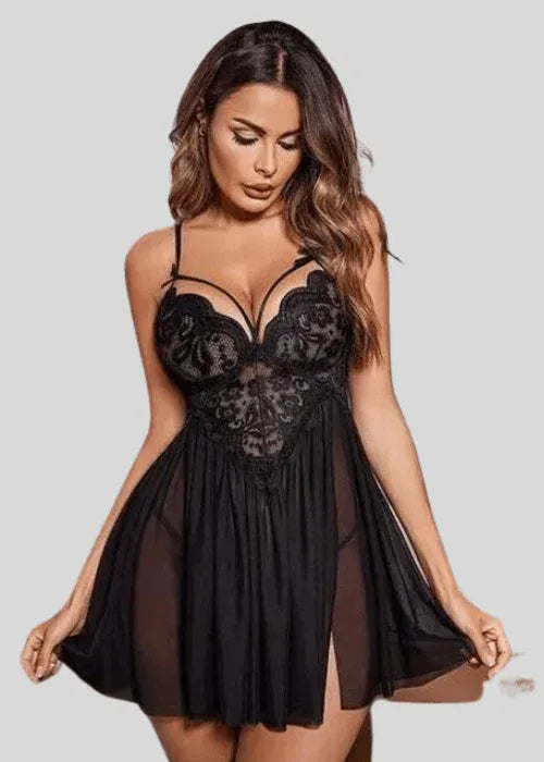 French Daina Black Lace Babydoll Nightwear Veloura Intimate