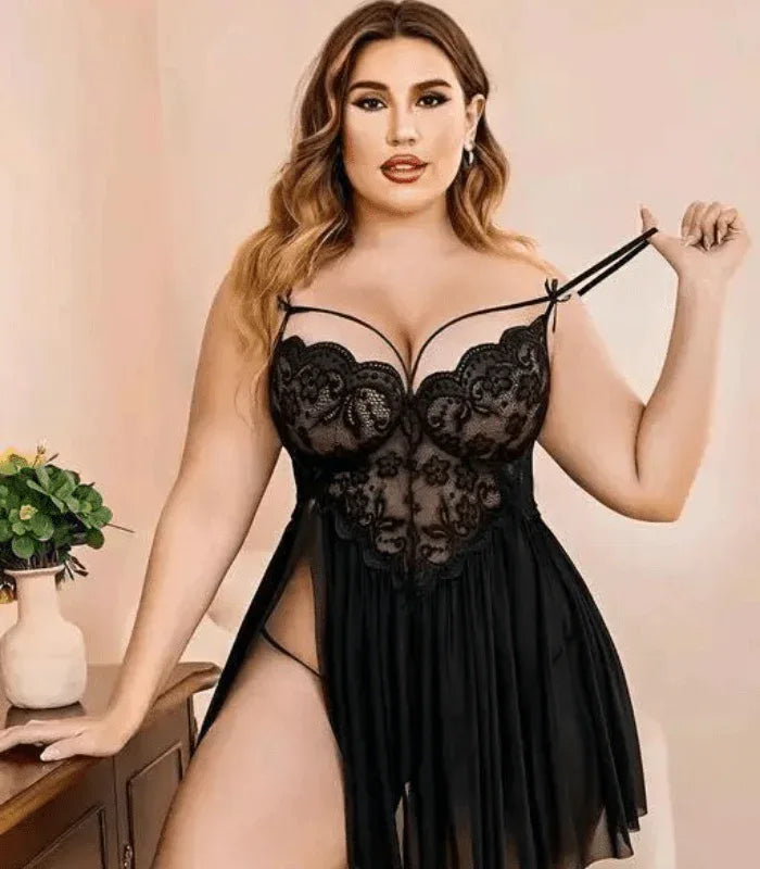 French Daina Lace and Mesh Babydoll Nightwear Veloura Intimate