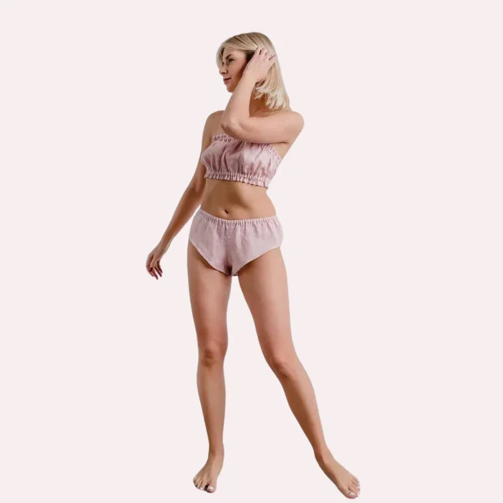 French Daina Organic Cotton Ruffled Bandeau &amp; Vintage Knickers Set Veloura Intimate