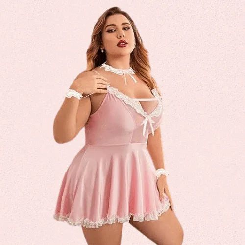 French Daina Stylish Pink Apron Maid Outfit with Luxury Panty Gift Veloura Intimate