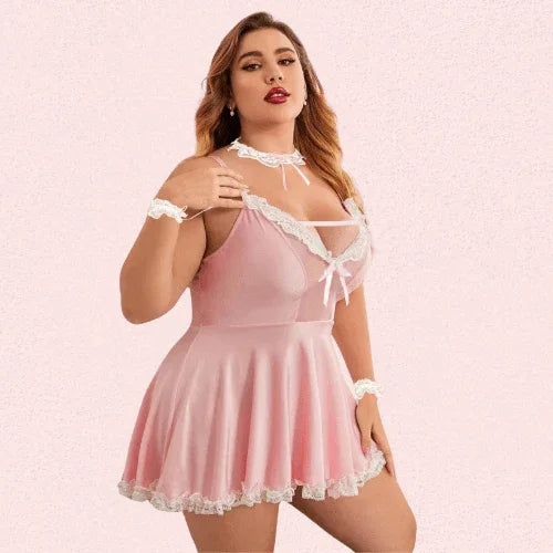 French Daina Stylish Pink Apron Maid Outfit with Luxury Panty Gift Veloura Intimate