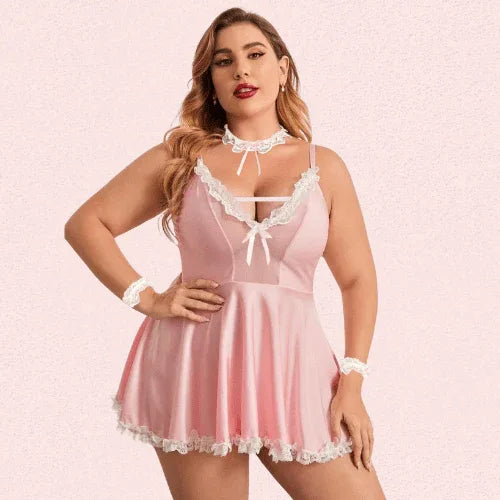 French Daina Stylish Pink Apron Maid Outfit with Luxury Panty Gift Veloura Intimate