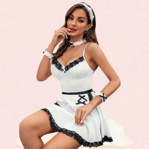 French Daina White Lace Maid Costume with Luxury Panty Gift Veloura Intimate