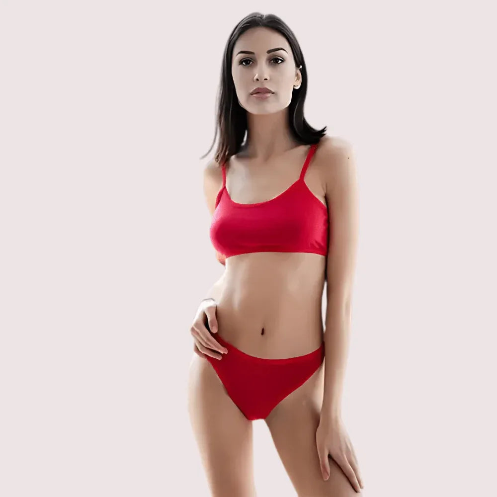 "Full" Coverage Smooth Red Cotton Bra Panty Set Veloura Intimate