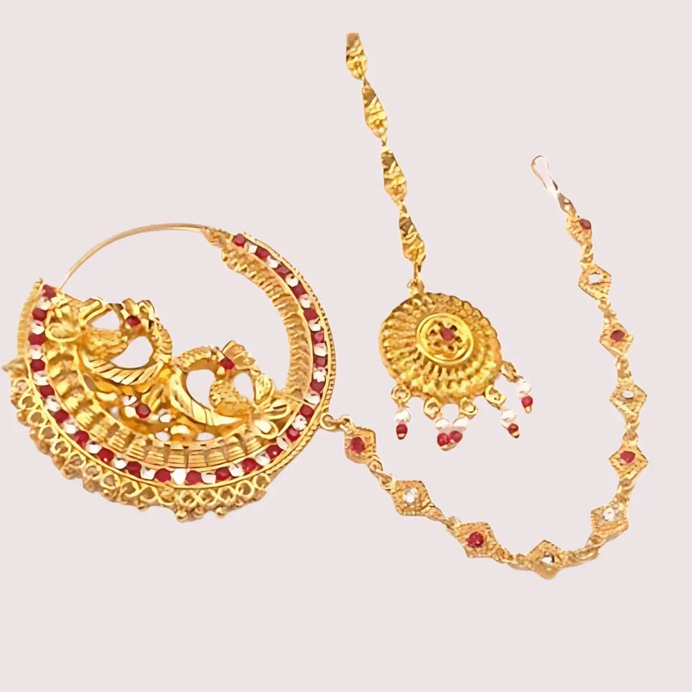 Garhwali Gold Plated Bridal Nose Ring with Chain Veloura Intimate