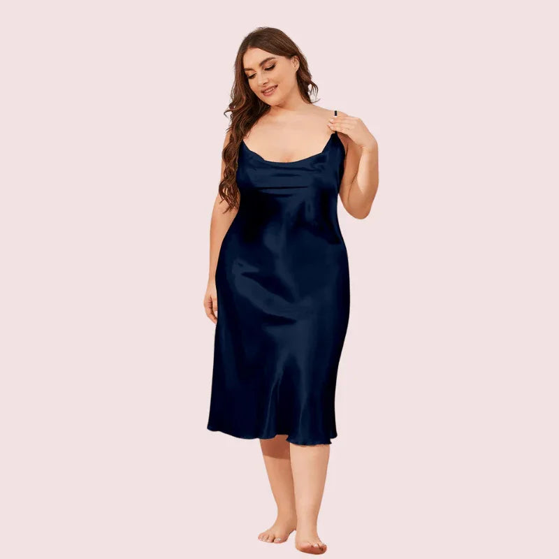 Glamour Satin Cowl Dress – Plus Size Veloura Intimate