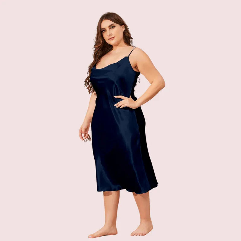 Glamour Satin Cowl Dress – Plus Size Veloura Intimate