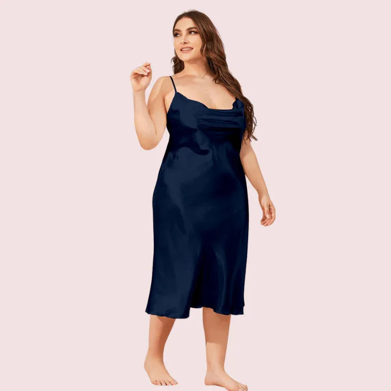 Glamour Satin Cowl Dress – Plus Size Veloura Intimate