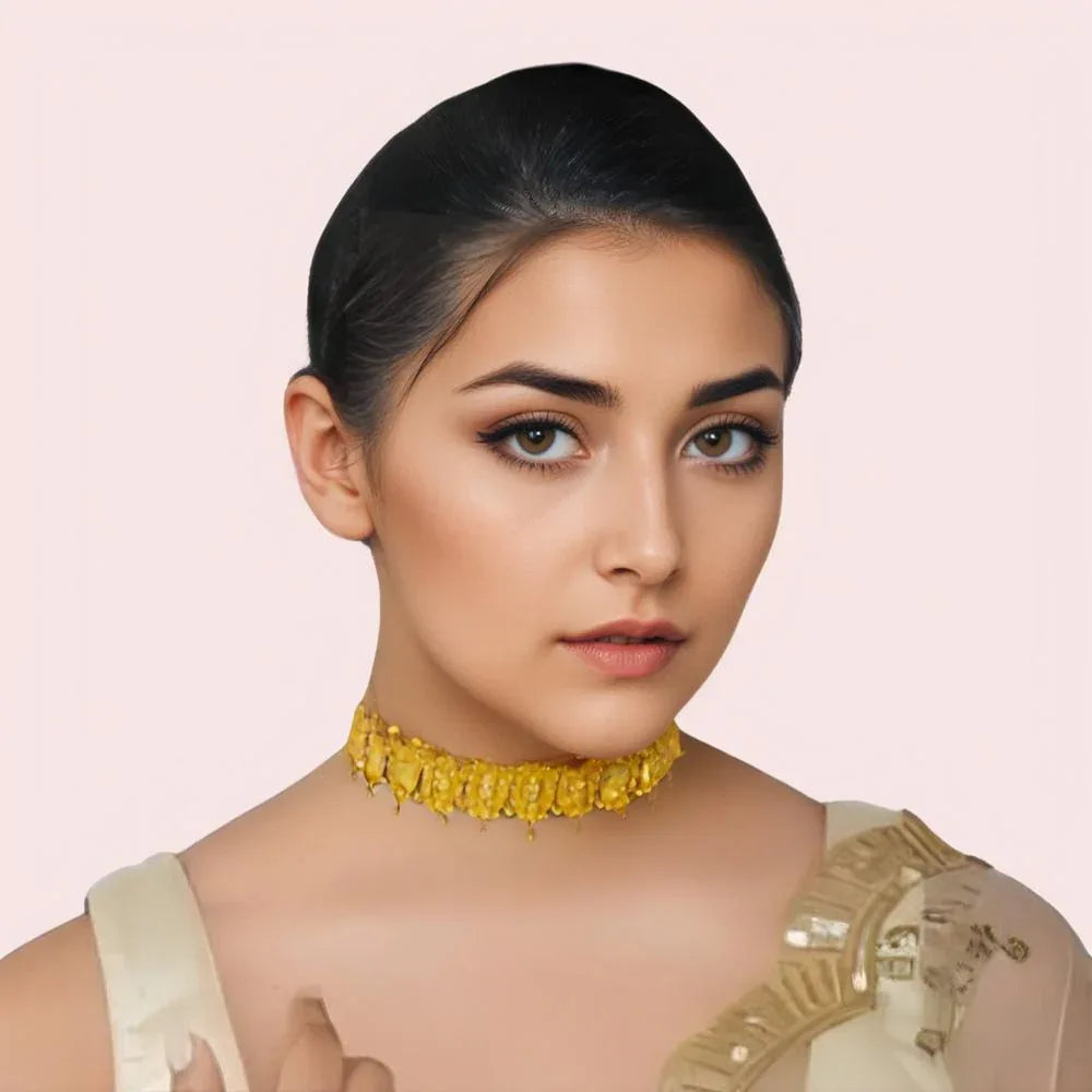 Golden Petal Embossed Festive Choker Necklace Veloura Intimate