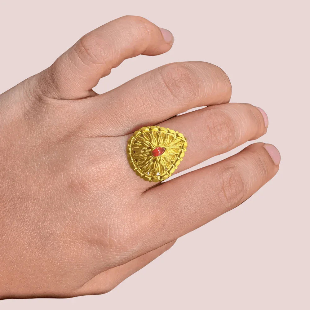 Golden Teardrop Ring with Red Accent Veloura Intimate