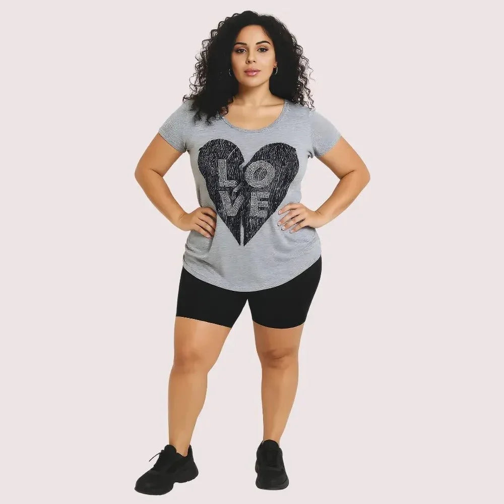 Heather Grey "LOVE" Heart Graphic Tee Veloura Intimate