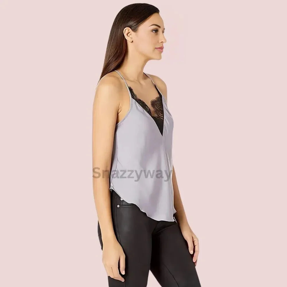 Women's floral Lace Satin V - Neck Cami Top - Veloura Intimate