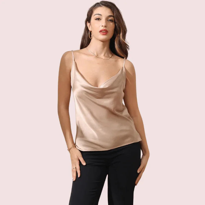 Stylish Cowl Neck Silk Camisole Tank Top - Veloura Intimate