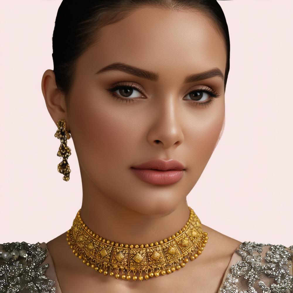 Imperial Kundan Antique Gold-Plated Bridal Choker Necklace Veloura Intimate