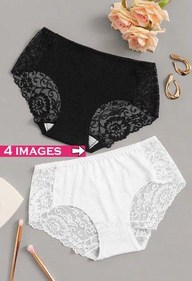Black &amp; White Value Pack Of 2 Lace Brief - Veloura Intimate