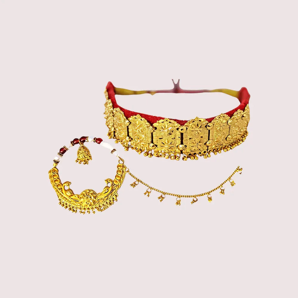 Kumauni Gold-Plated Guluband &amp; Nath Jewellery Set Veloura Intimate