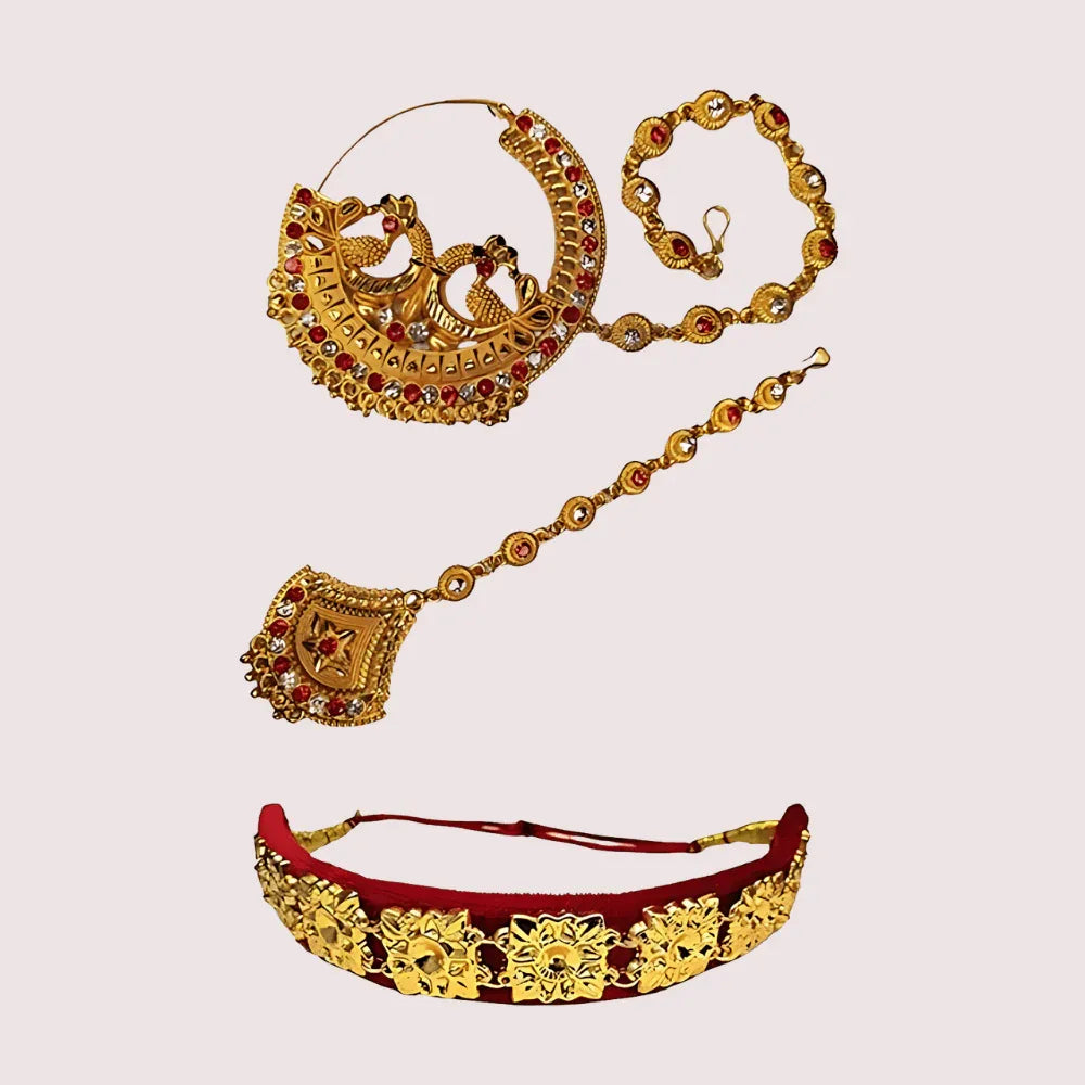 Kumauni Guloband with Nath &amp; Mangtika – Bridal Gold Jewelry Set Veloura Intimate